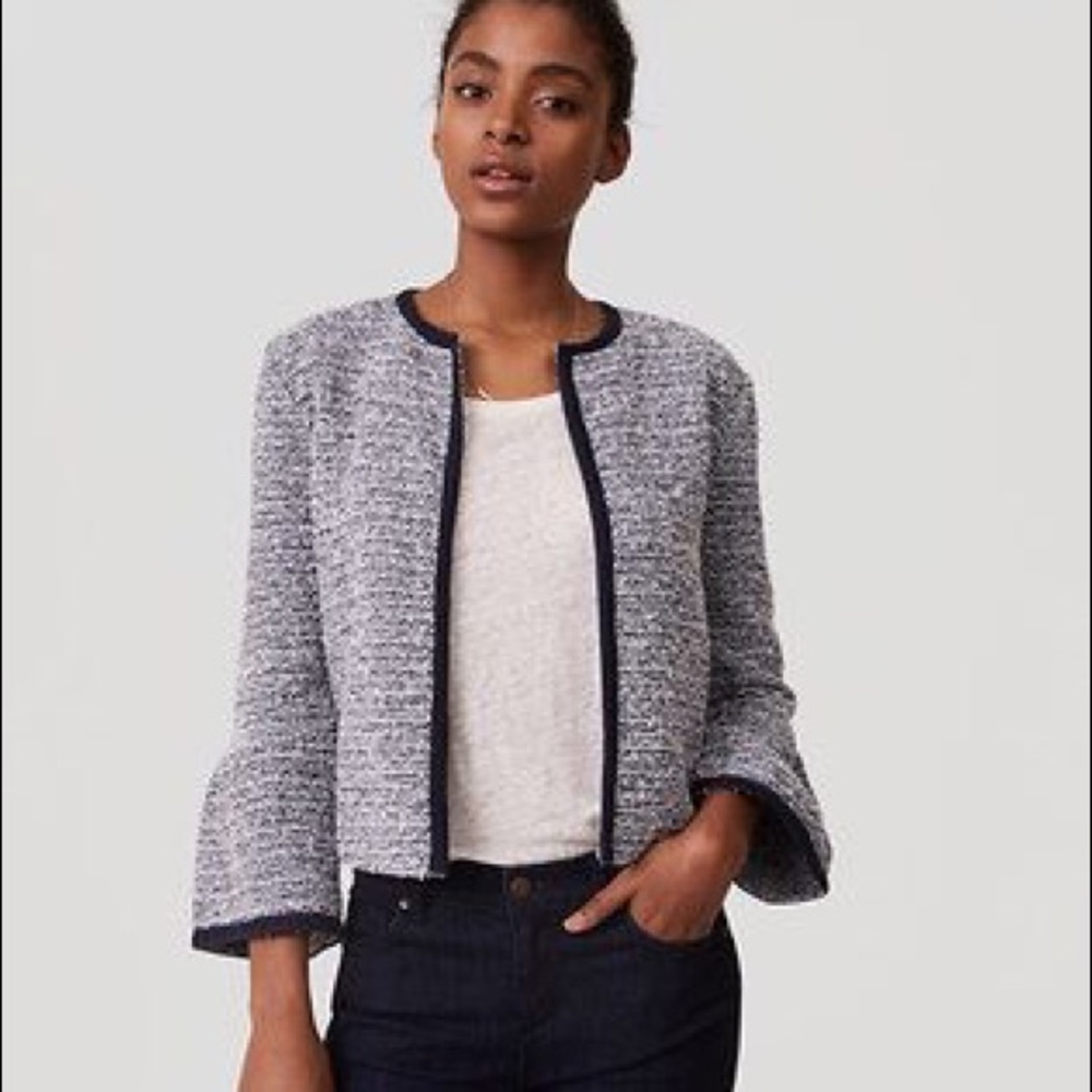 Loft Navy Cream Tweed Boucle Jacket